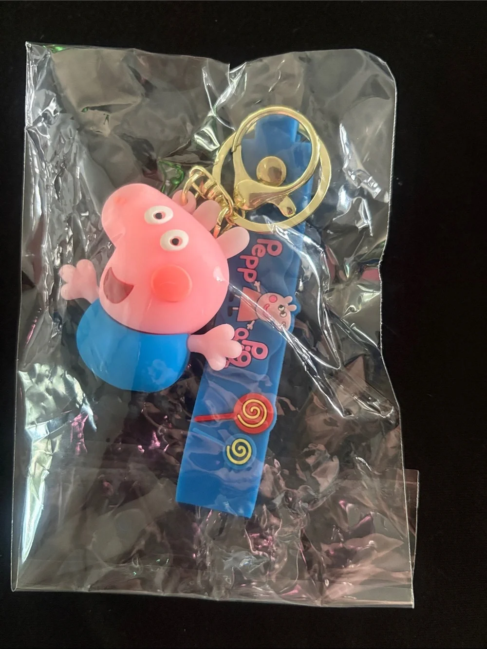 Peppa Pig Pink George Character Keychain Bag Charm with Blue Silicone Strap